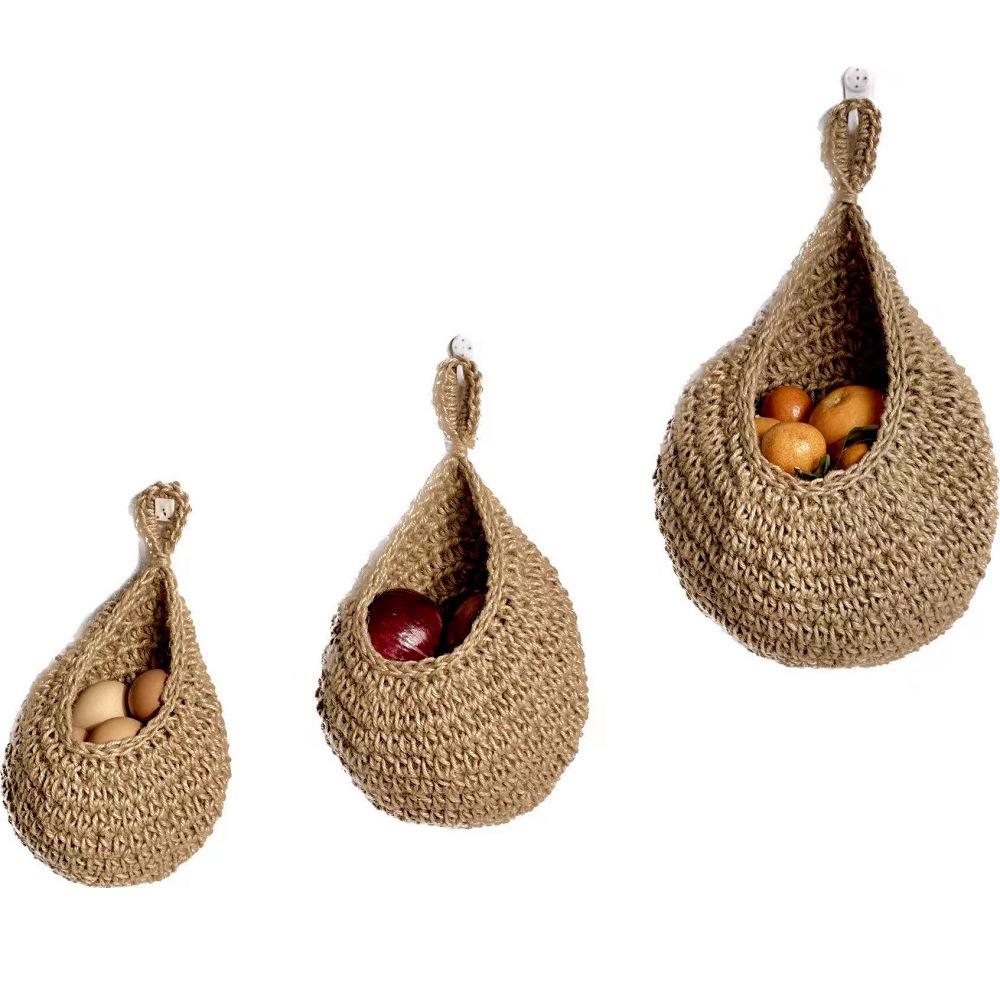 Wall-Mounted Cotton & Jute Hanging Basket for Fruits, Vegetables & Plants
