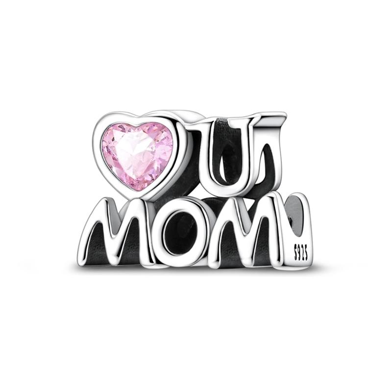 925 Silver Charm Bead Mother's Day Love Heart Family Charms Beads Pendants Fit Bracelet Women Jewelry Gifts