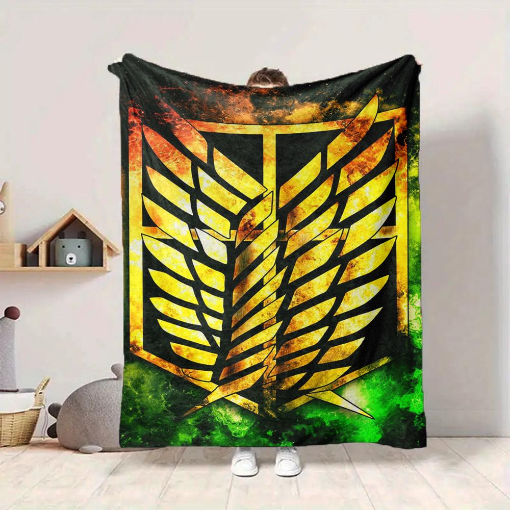 1Pc Attack Titan Emblem Flannel Blanket, Soft And Comfortable, Casual Warm, Camping Travel, Christmas, Halloween Xmas Gift L1111