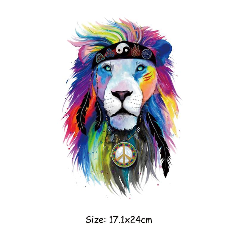 Color Lions Iron On Patch Man Woman Hoodies Heat Press Appliqued Clothes Stickers Diy Parches Ropa T-Shirt Diy Craft Supplies
