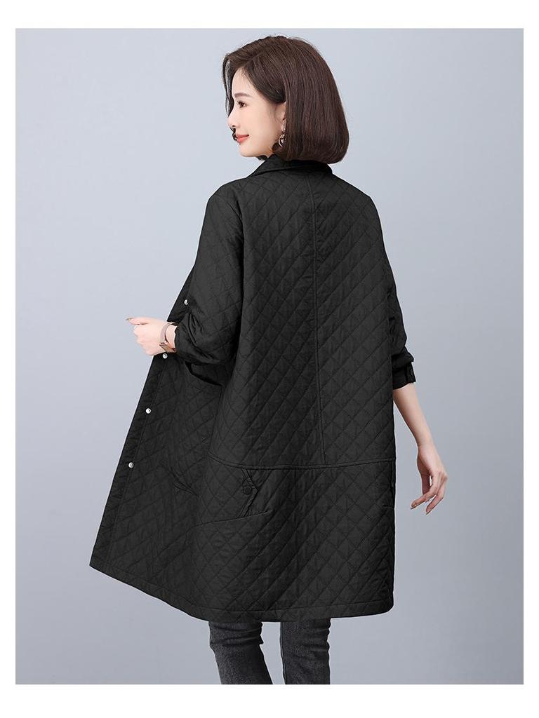 Women's Mid-Length Quilted Trench Coat - 2025 Spring/Autumn Stylish Cotton-Padded Jacket