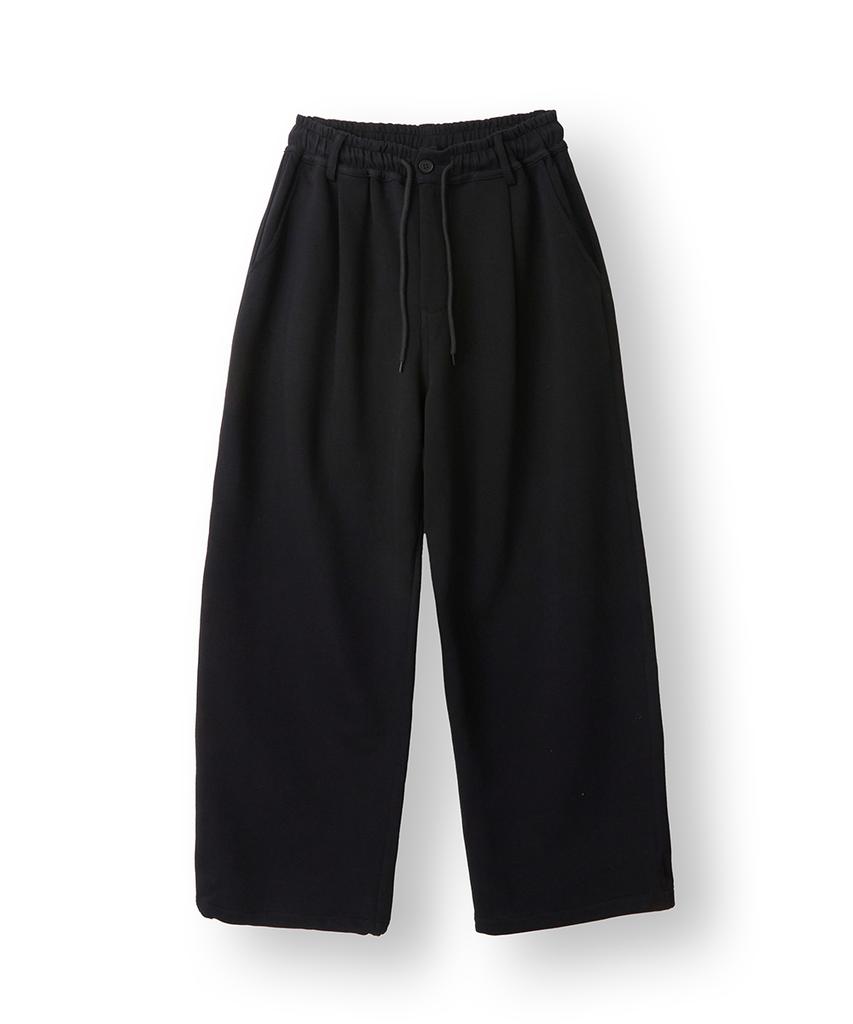 HOOVES Double Weaving Wide One-Pleat Sweatpants [Black]