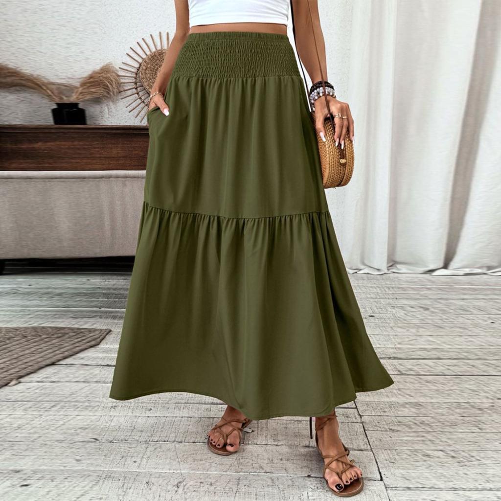 Женская модная плиссированная юбка с цветочным принтом и эластичным поясом, свободная юбка-трапеция с карманом