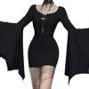 AltGoth Хэллоуин Готический Темное Платье Женщин Винтаж Кибер Панк Эстетика Рукав Летучая Мышь V-образный вырез Высокая Талия Корсет Мини Платье Женщин