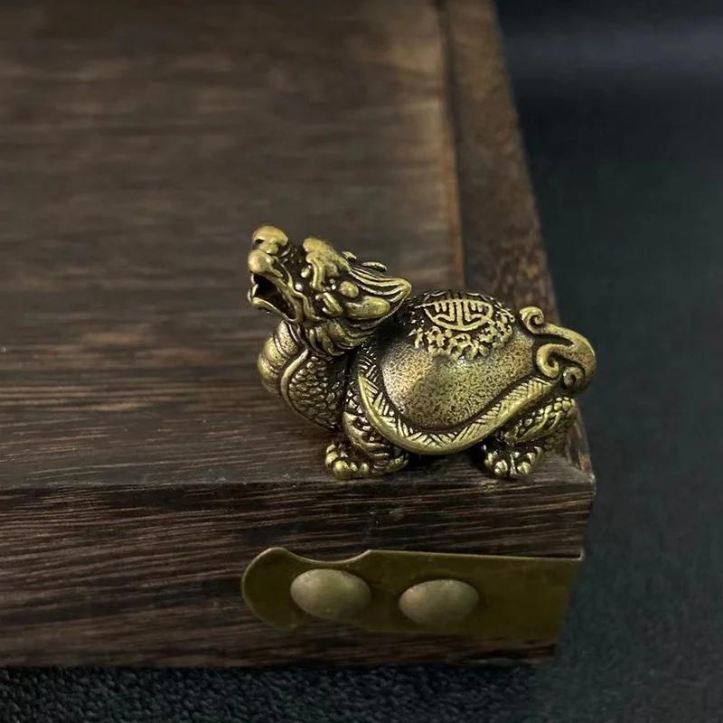 Dragon Head Turtle Body Retro Brass Mythical Beast Statue Creative Ornaments Home Living Room Office Tea Pet Table Decoration