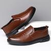 Four Seasons Men's Leather Slip-On Casual Shoes - Non-Slip Rubber Sole, Wear-Resistant, Lightweight, All-Match Driving Shoes.