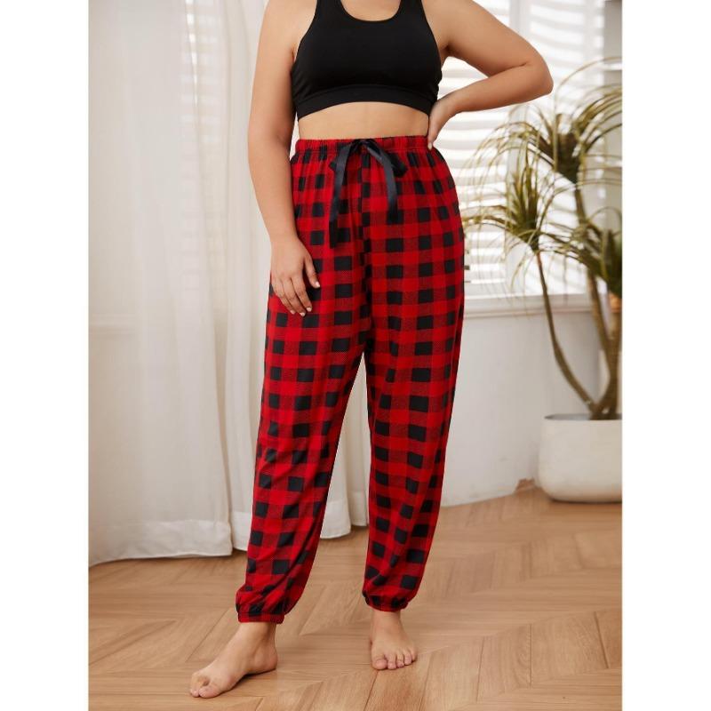 Women Plus Size Loose Plaid Long Casual Home Sleep Pants