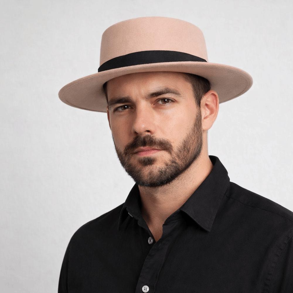 Solid Color Men's Felt Hat Elegant Women Jazz Hat Vintage Woolen Flat Top Hat Autumn