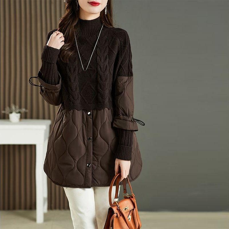 Пуловеры-свитера сохраняют тепло на осень и зиму, свободные искусственные два предмета с высоким воротником, вязаные штаны, лоскутный хлопковый свитер, женский