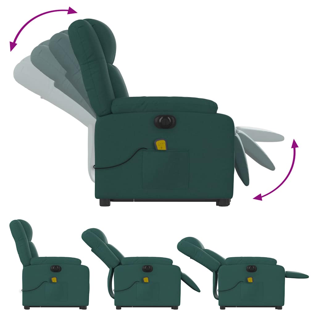 Electric Massage Recliner with Rising Function Dark Green Fabric