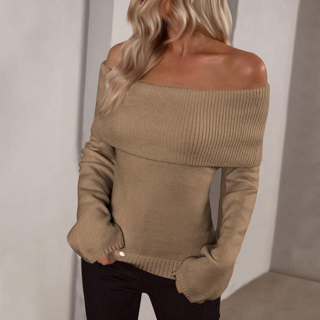 Пуловеры Джемперы Топы Женские С открытыми плечами Складной свитер Вязаные Осенние свитера