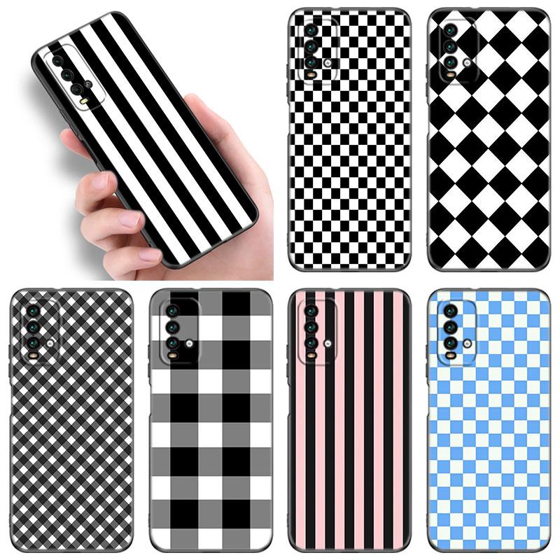 Черный белый клетчатый чехол для телефона Zebra для Xiaomi Redmi Note 5 6 9T K20 K40 K50 Pro 7A 8A 9A 9C 9i 10A 10C A1 S2 TPU черный чехол