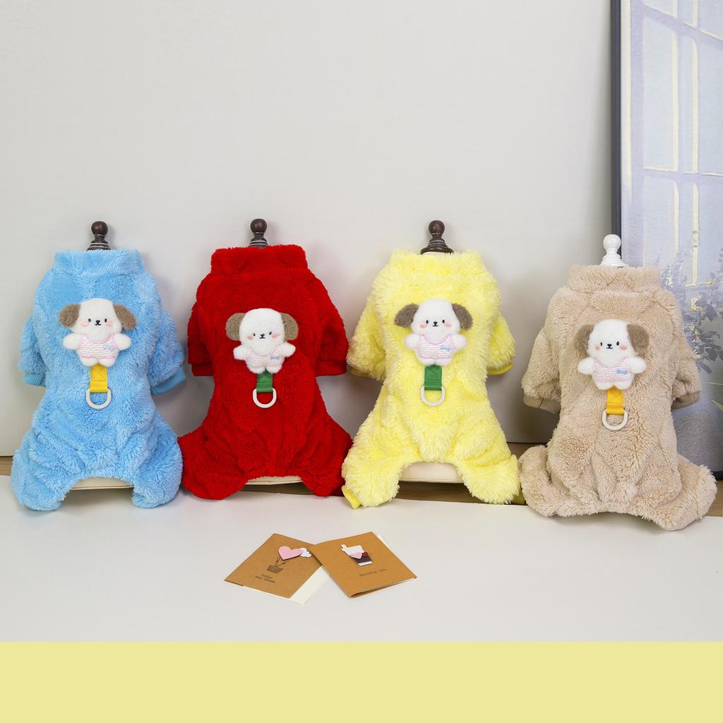 Thermal Fleece Four Legged Dog Suit with Leash Attachment Warm Winter Apparel for Small Medium Dog Cats