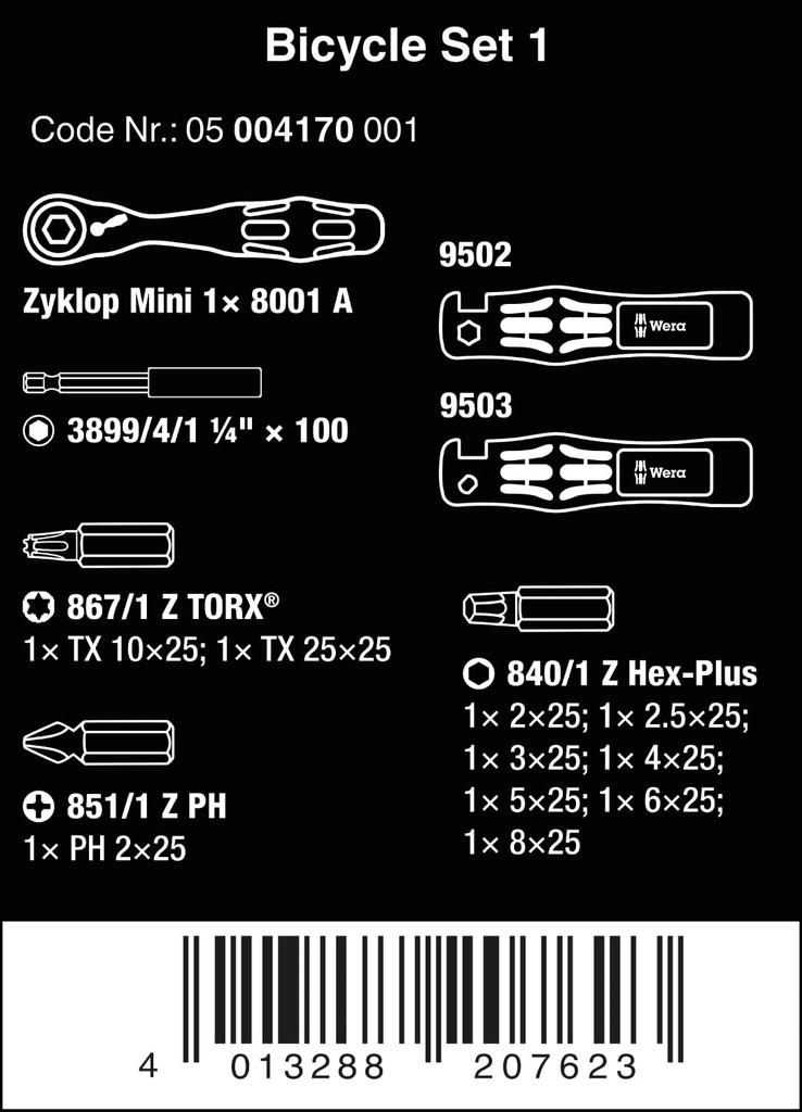 WERA 05004170001 Набор велосипедных инструментов Набор Импортный из 15, 14-компонентный [Официально Япония]