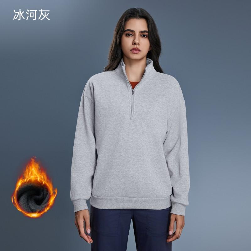 Womens Warm Fleece-Lined Half-Zip Hoodie Winter Loose Fit Casual Sportswear Top