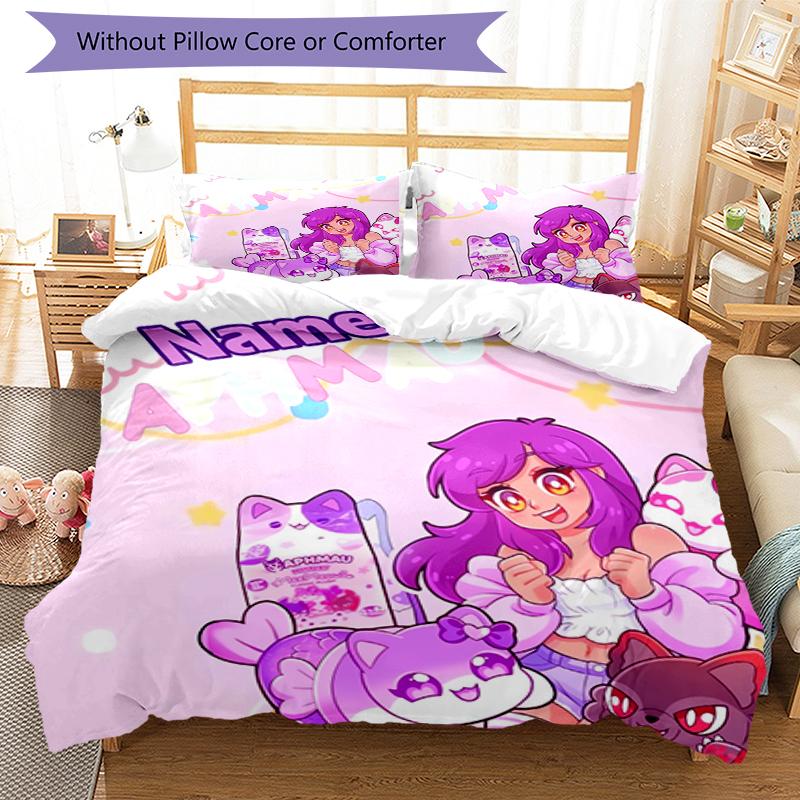 3pcs Custom Name Aphmau Bedding Set Duvet Cover Closure Includes 1 Duvet Cover & 2 Pillowcases, Soft and Comfortable for All Seasons.