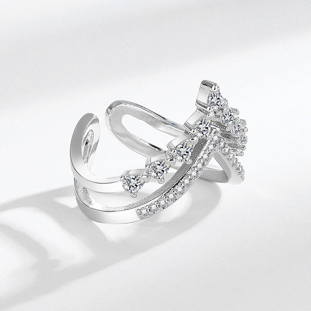 925 Silver Ring Hollow V-shaped Opening Ring Ladies Fashion Simple Birthday Party Wedding Anniversary Jewelry Gift