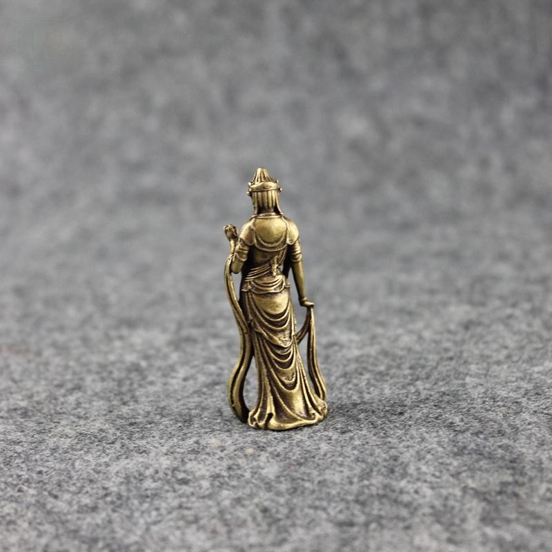 Copper Buddha Figurines Ornaments Desk Decorations Handmade Brass Goddess of Mercy Key Ring Pendant Home Decor Craft Tea Pet