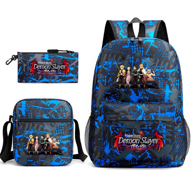 New Schoolbag Animation Three-piece Set Heat Transfer Schoolbag Small Shoulder Pencil Bag Primary and Secondary School Students Backpack