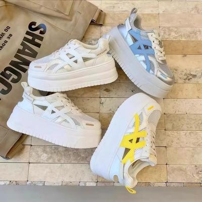 Толстая подошва маленькие белые туфли женские летние сетчатые дышащие кроссовки туфли с полыми отверстиями