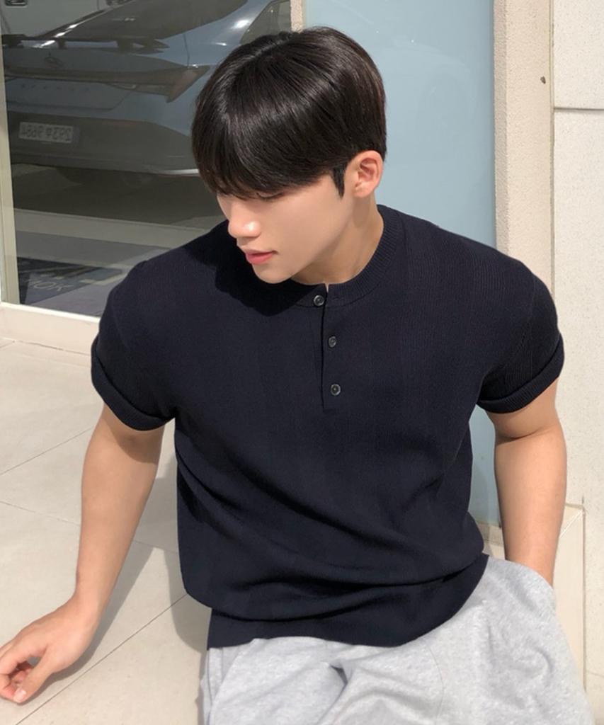 MINDBRIDGE [On] Texture Modification Henley Neck Short Sleeve Knit - 3 Colors