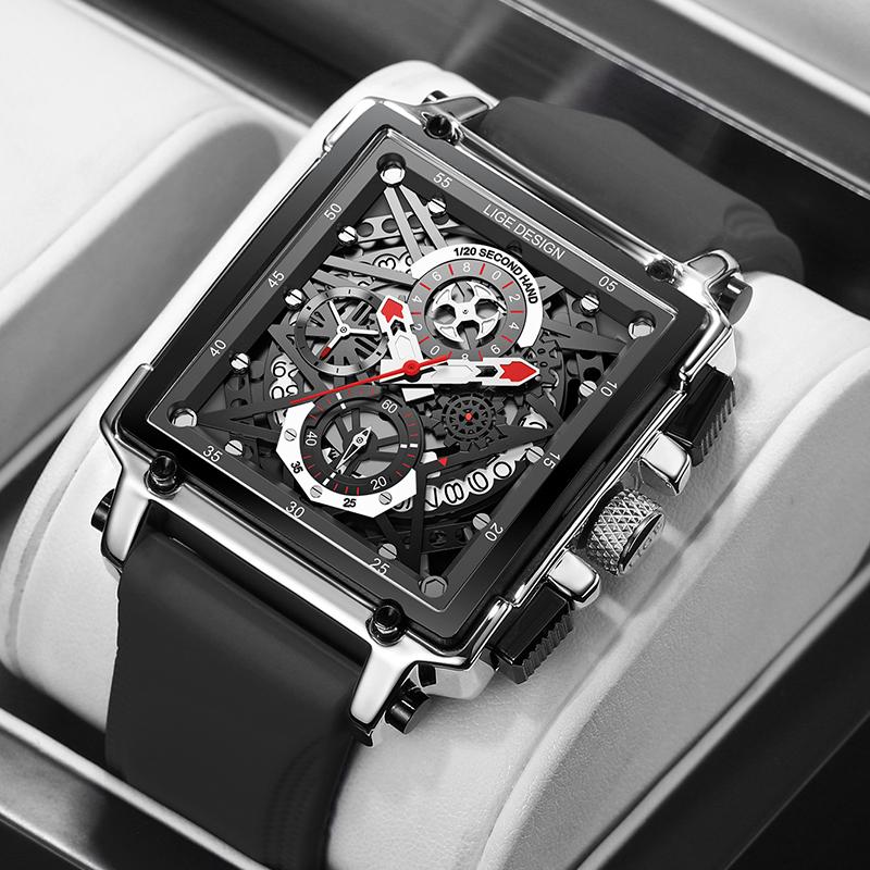 New Top LIGE Brand Luxury Men Watch Business Square Watch Men Casual Sport Quartz Chronograph Clock Male Waterproof Watches