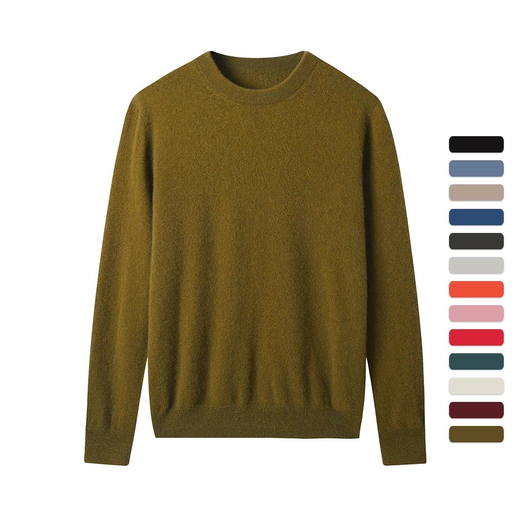 Men Cashmere Sweater Crewneck Solid Color Knited