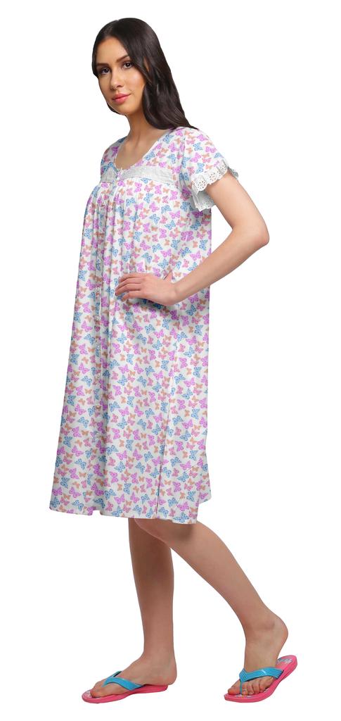 Moomaya Женская ночная рубашка с короткими рукавами и хлопковой кружевной каймой с принтом