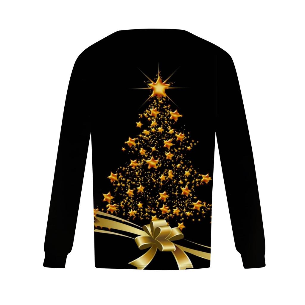 Женская модная повседневная плиссированная футболка с круглым вырезом и рождественским принтом с длинными рукавами