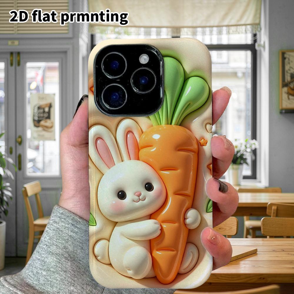 Чехол для телефона: 2D плоский дизайн, подходящий для защитного чехла iPhone 18 17 16 15 14 13 Pro, с кроликом, обнимающим морковку, идеален для Рождества и Хэллоуина
