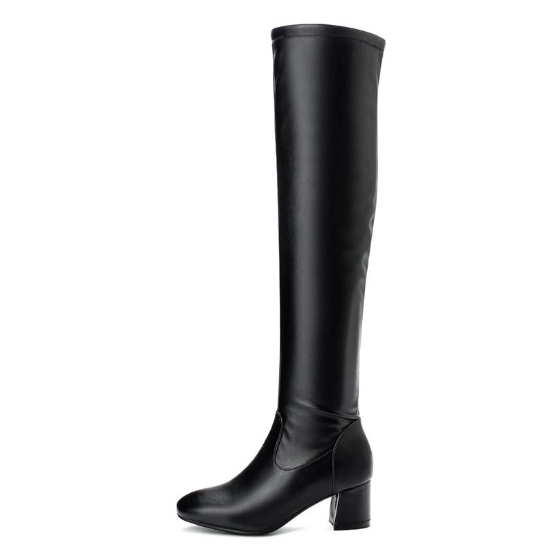 Fashion Over the Knee Boots Black White Women's Winter Thigh High Boots Thick Heels Sexy Winter Autumn Shoes Woman Large Size