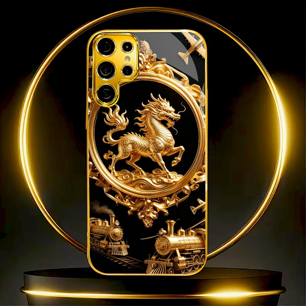 Блестящий Позолоченный Чехол для Телефона с Килином Стекло s25 ultra case s26 ultra case для Samsung Galaxy S26 S25 S24 S23 S22 FE Ultra Plus