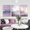 Nature Landscape Canvas Painting Beige Purple Flower Sunset Scandinavian Art Poster Print Nordic Room Wall Decoration Picture