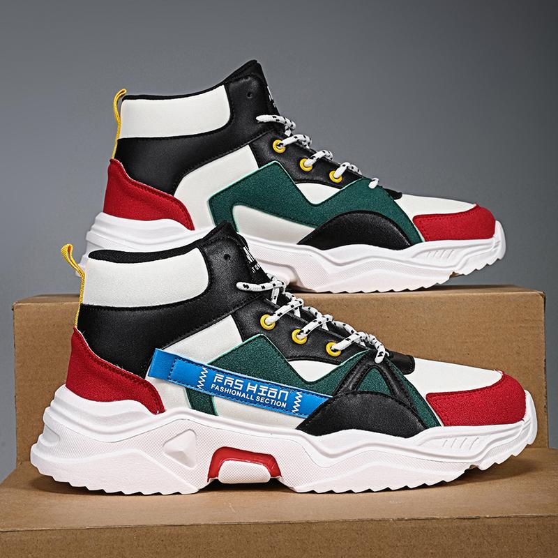 Новые осенне-зимние спортивные кроссовки с высоким верхом, кроссовки для бега, модные студенческие спортивные туфли, противоскользящие, износостойкие и увеличивающие рост
