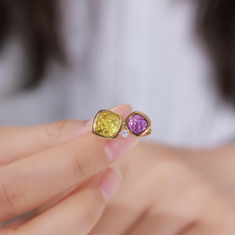 European-American Cross-border Zircon Ring: Women's S925 Sterling Silver, Two-Tone Candy Design, Light Luxury, Colored Zircon, Index Finger Ring