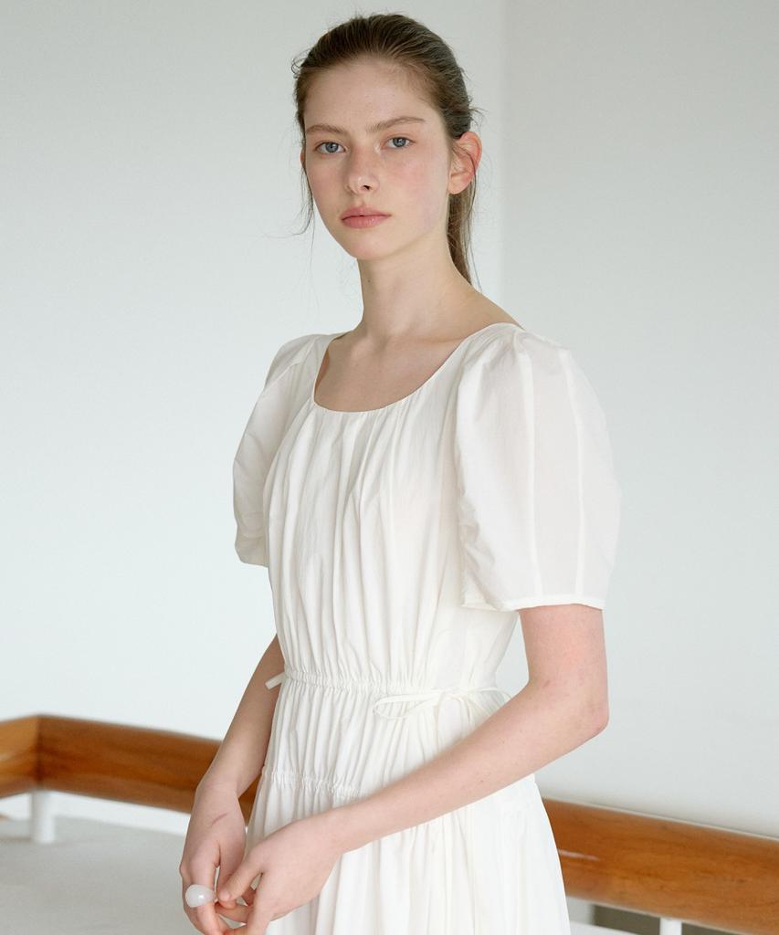 Ollibeudeollibeu Shirred Voluminous Sleeve Boat Neck Dress Ow6Mo6000