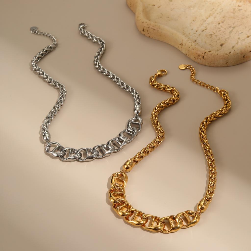 GEMCHIC Women's Exaggerated Chunky Chain Necklace Stainless Steel Gold Plated Geometric Statement Choker Fashion Jewelry