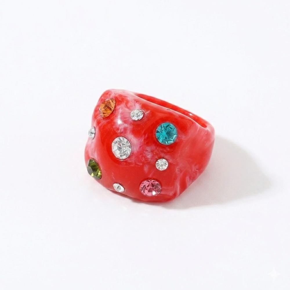 Square Shape Colorful Rhinestone Rings Jewelry Gift Square Ring Resin Finger Rings Valentine's Day