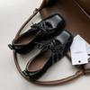 Spring and Autumn New Women's Fashion Single Shoes Low Heel Square Head Mary Jane Shoes Women's Leather Single Soft Sole Black Square Heel Single Shoe