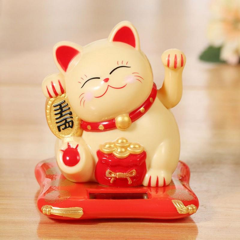 Chinese Lucky Cat Solar Powered Welcoming Fortune Cat Lucky For Home Office Car Ornament Hotel Restaurant Decor Beckoning Cat