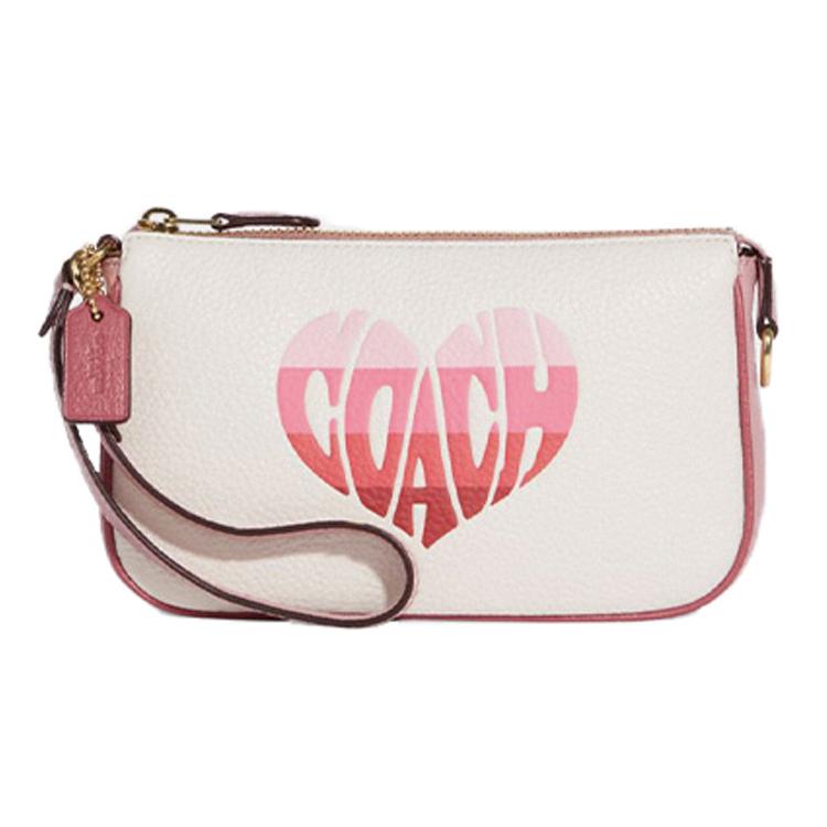 New COACH Nolita Cow Leather Pochette, Shoulder Bag, Wrist Bag, Clutch Small Size Women's White & Pink CA797-IMCAH