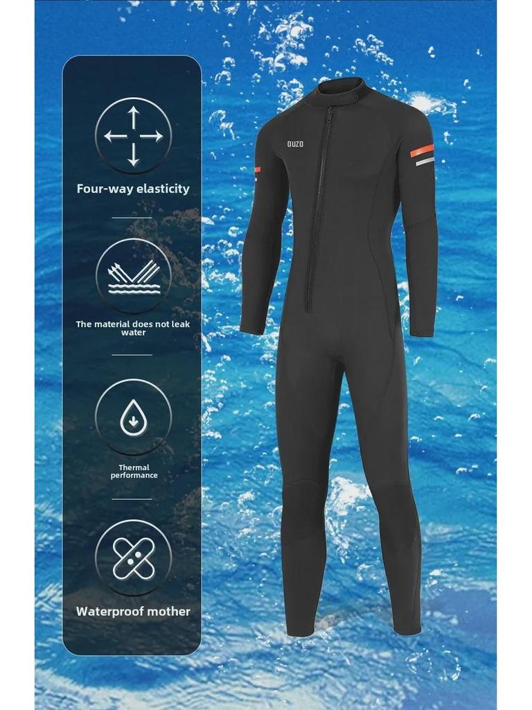 OUZO Men's 3mm Thick Warm Diving Suit - One-Piece Cold-Proof for Diving, Snorkeling, Surfing, and Winter Swimming