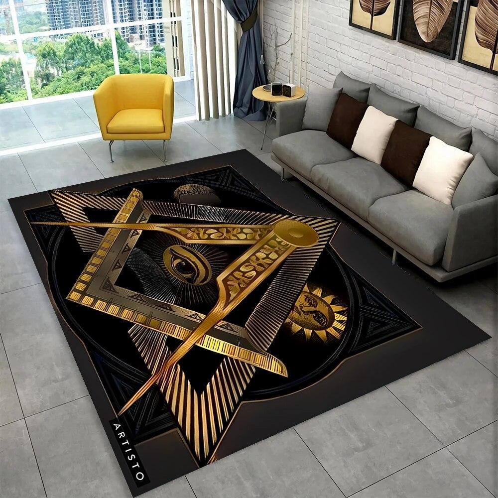 3D Freemason Masonic Illuminati Ring Area Rug,All Seeing Eye Carpet Rug for Living Room Bedroom Doormat Decor,Non-slip Floor Mat