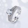 Classic Wedding Ring Traditional Engagement Ring with Shiny Brilliant Crystal Stone Silver Plated Bridal Ring for Women