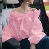 VONDA Women Fashion Ruffle Off Shoulder Tie Long Sleeve Blouses