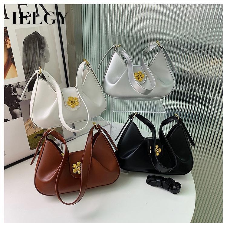 IELGY Плиссированная дорожная сумка под мышками, багетная сумка через плечо с цветочным замком