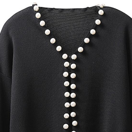 Вязаный кардиган с открытым передом, круглым воротником, длинными рукавами, свитером, пальто с отделкой из искусственного жемчуга, однотонная теплая верхняя одежда