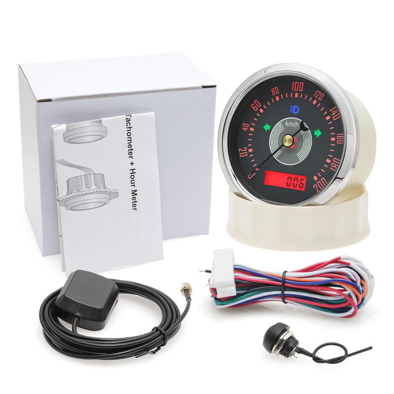 85mm Classical GPS Speedometer 160~220 Km/h 160~220MPH Odometer Adjustable with Red Yellow Light for Car Motorcycle Boat Custom