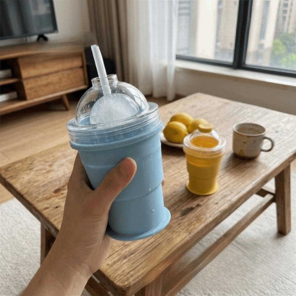 with Straw Folding Ice Mold Cup Easy To Demold Silicone Collapsible Mug Camping