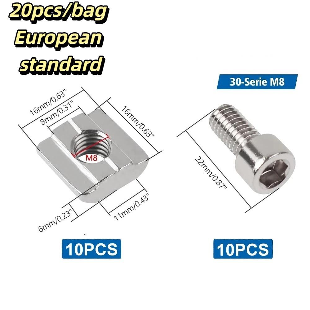 20pcs/bag Quality Stainless Steel European Standard Aluminum Profile Fasteners Reliable Connection Stable Structure Slider Nuts